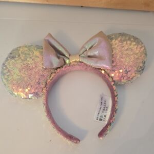 Sequin Mouse Ears Headband with Bow - Pink and Gold